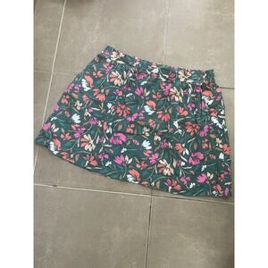 LOFT Outlet Floral Print Elastic Waist A-Line Skirt Women XL‎ Green Pink Orange